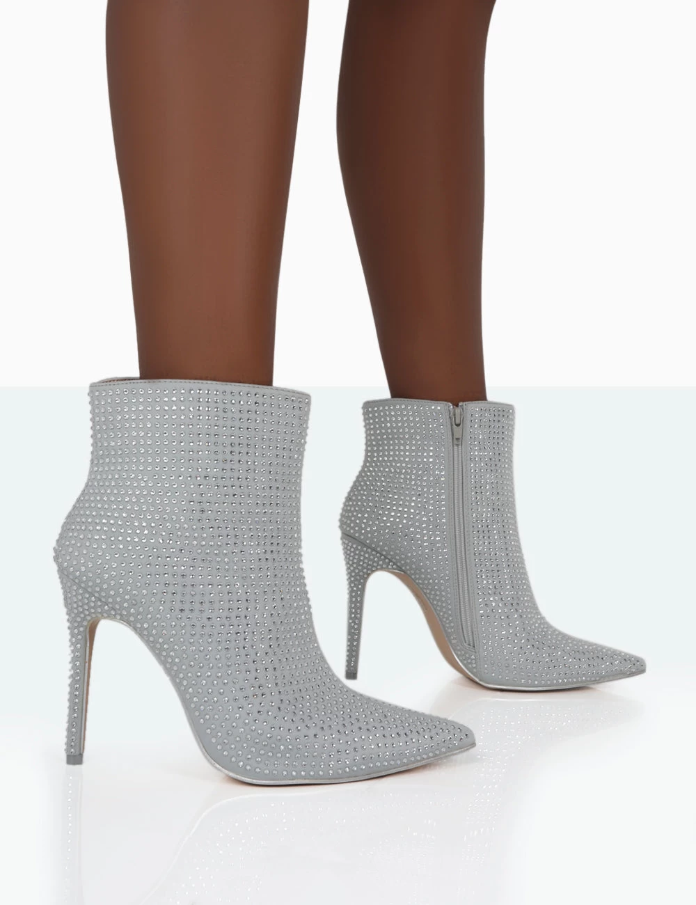 Verona Wide Fit Silver Sparkly Diamante Stiletto Ankle Boots 6 Verona Wide Fit Silver Sparkly Diamante Stiletto Ankle Boots - Image 4