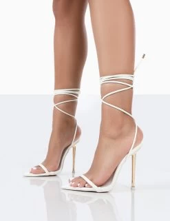 Look Back Wide Fit White Patent Pointed Toe Lace Up Stiletto Heels 9 Look Back Wide Fit White Patent Pointed Toe Lace Up Stiletto Heels -Chic Footwear Shop 771A1077