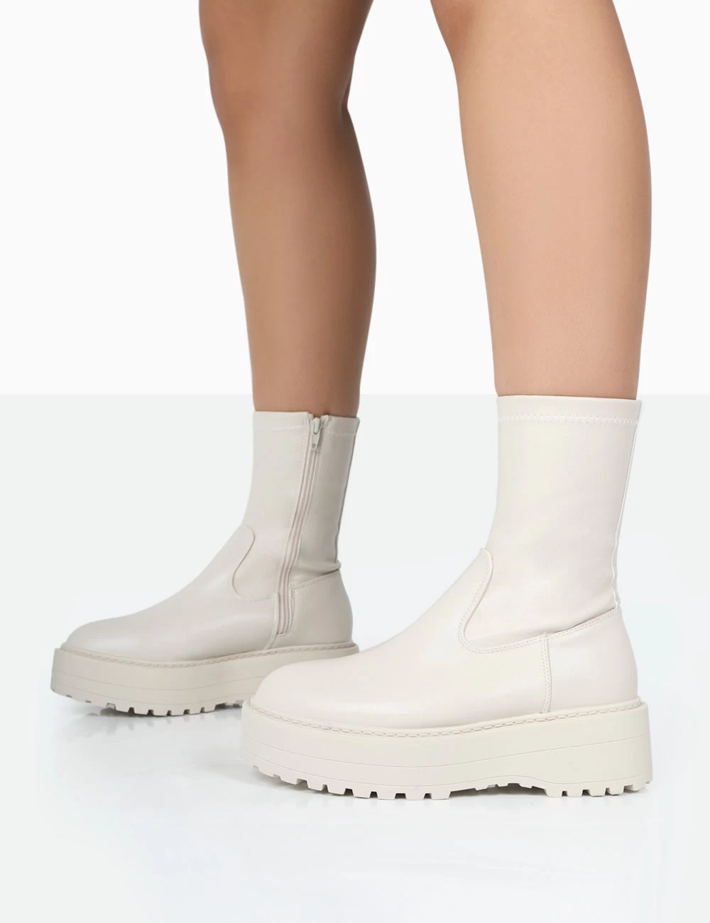 Auden Wide Fit White Chunky Sole Ankle Boots 4 Auden Wide Fit White Chunky Sole Ankle Boots - Image 2