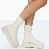 Auden Wide Fit White Chunky Sole Ankle Boots