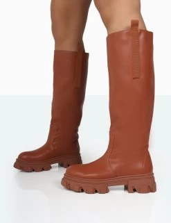 Genius Tabacco Tan Pu Knee High Chunky Sole Boots -Chic Footwear Shop 771A1107 616671e9 f7d1 4cd9 966c 563b2af0928f