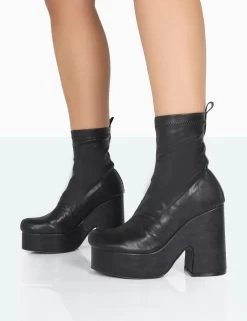 Trix Black Stretch PU Platform Ankle Boots -Chic Footwear Shop 771A1119 76e50a8e f0bd 4fe5 8027 39352ac87c82