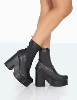 Trix Black Stretch PU Platform Ankle Boots -Chic Footwear Shop 771A1120