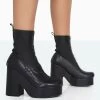 Trix Black Stretch PU Platform Ankle Boots -Chic Footwear Shop 771A1122