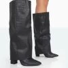 Zendaya Wide Fit Matt Black Croc Pointed Toe Knee High Boots -Chic Footwear Shop 771A1126
