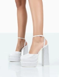 Moonchild Wide Fit White Diamanté Satin Closed Toe Statement Platform Block Heels -Chic Footwear Shop 771A1130 36225922 fa5d 4a6c 9869 b79ce316ebf2