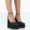 Moonchild Black Sparkly Diamanté Satin Closed Toe Platform Block Heels