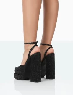 Moonchild Wide Fit Black Sparkly Diamanté Satin Closed Toe Statement Platform Block Heels -Chic Footwear Shop 771A1142 cab807ef bfee 4ec2 ad86 a9062c8bee83