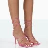 Euphoria Pink Pu Square Toe Lace Up Mid Heels