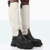 Genius Black PU Knee High Linen Platform Chunky Sole Boots -Chic Footwear Shop 771A1521