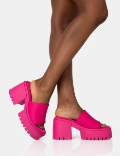 Sabeena Pink Chunky Mule Round Toe Mid Heel Sandals 9 Sabeena Pink Chunky Mule Round Toe Mid Heel Sandals -Chic Footwear Shop 771A1529