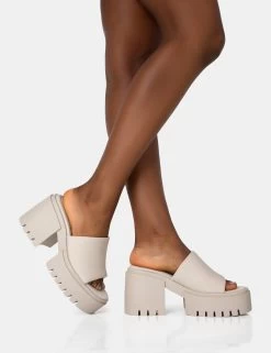 Sabeena Ecru Chunky Mule Round Toe Mid Heel Sandals -Chic Footwear Shop 771A1533 21d27dfe 3163 459b 98df 50366a47d87b