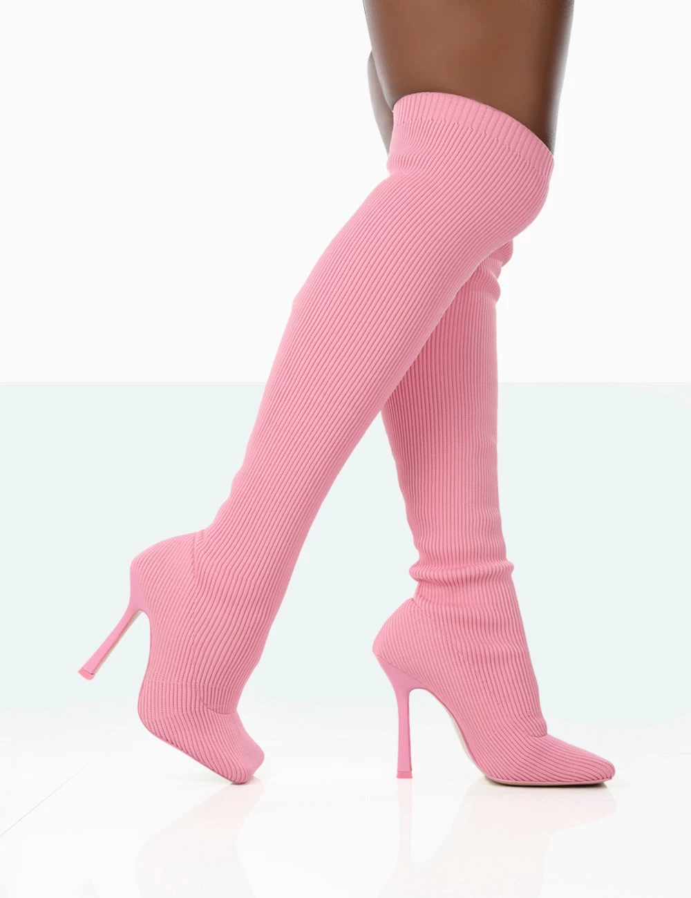 Bubbles Pink Knitted Wide Fit Square Toe Over The Knee Stiletto Boots 4 Bubbles Pink Knitted Wide Fit Square Toe Over The Knee Stiletto Boots - Image 2