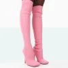 Bubbles Pink Knitted Wide Fit Square Toe Over The Knee Stiletto Boots -Chic Footwear Shop 771A1535 093271c9 066b 4ca2 9960 44d922443e54
