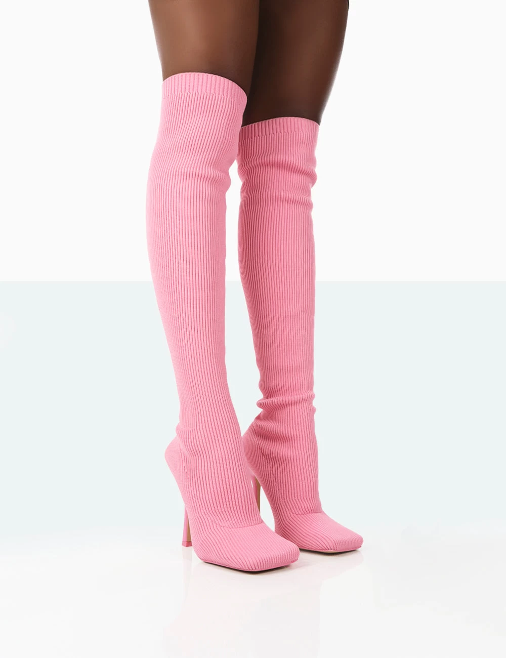 Bubbles Pink Knitted Wide Fit Square Toe Over The Knee Stiletto Boots 3 Bubbles Pink Knitted Wide Fit Square Toe Over The Knee Stiletto Boots