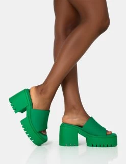Sabeena Green Chunky Mule Round Toe Mid Heel Sandals -Chic Footwear Shop 771A1537 9f3a3622 f55a 409b 9a19 b263a554f53d