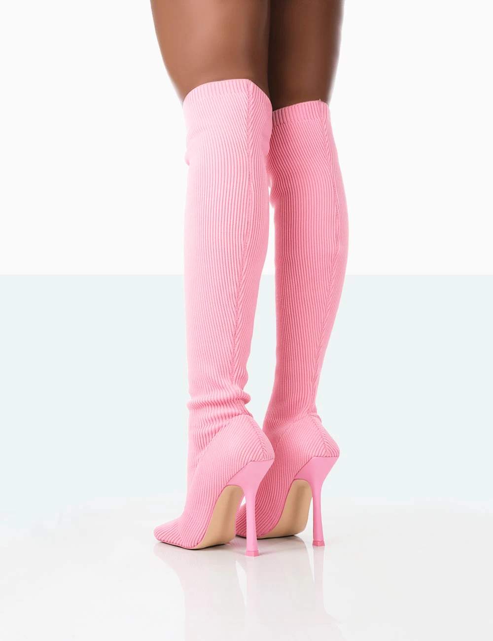 Bubbles Pink Knitted Wide Fit Square Toe Over The Knee Stiletto Boots 5 Bubbles Pink Knitted Wide Fit Square Toe Over The Knee Stiletto Boots - Image 3