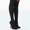 Bubbles Black Knitted Square Toe Over The Knee Stiletto Boots