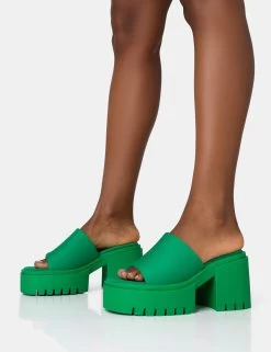 Sabeena Green Chunky Mule Round Toe Mid Heel Sandals -Chic Footwear Shop 771A1540 10bbc8d1 5302 452c 81cd 75a6a100b704