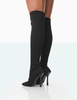 Bubbles Black Knitted Square Toe Over The Knee Stiletto Boots 8 Bubbles Black Knitted Square Toe Over The Knee Stiletto Boots -Chic Footwear Shop 771A1541