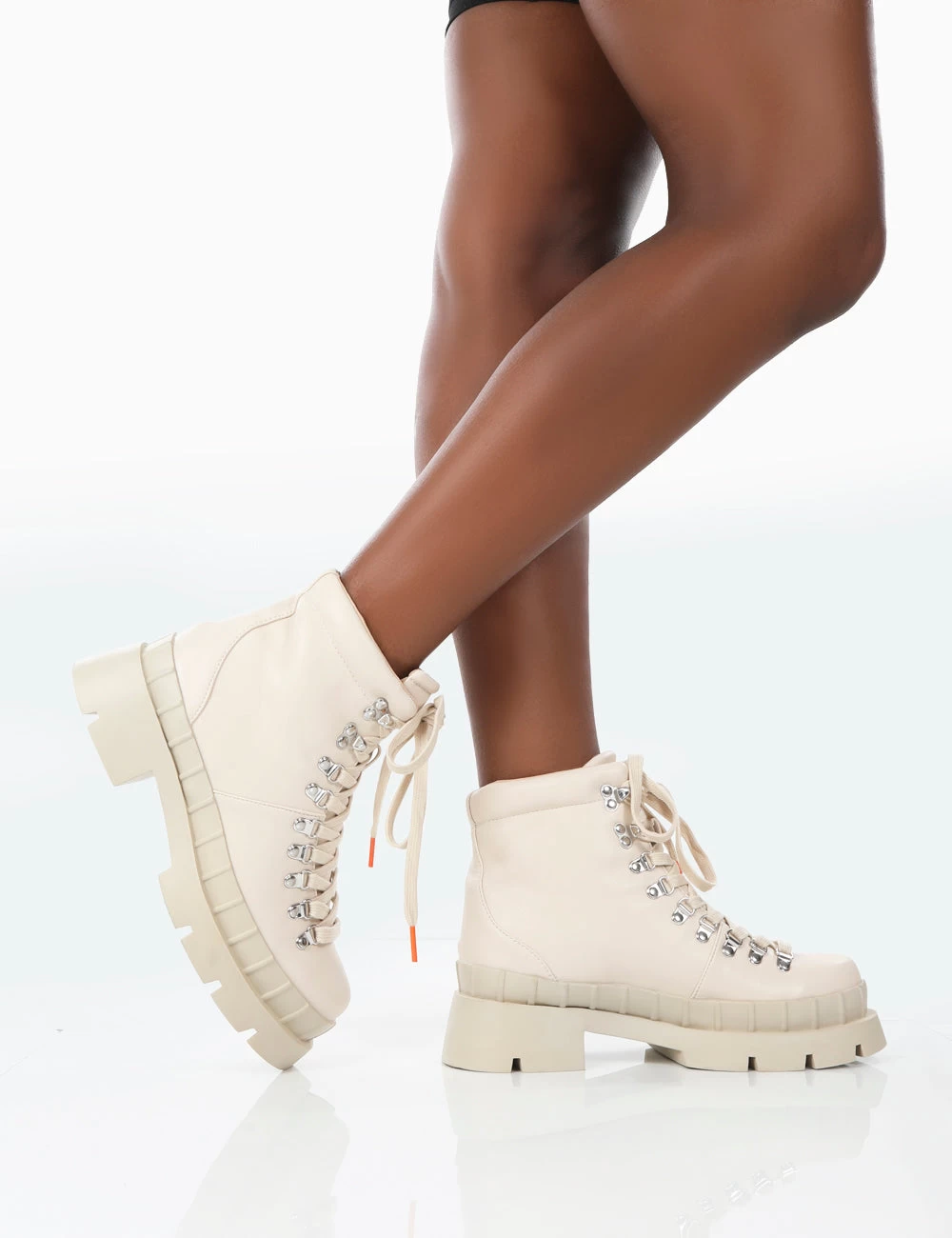 Hike There Bone Pu Lace Up Chunky Sole Winter Boots 4 Hike There Bone Pu Lace Up Chunky Sole Winter Boots - Image 2