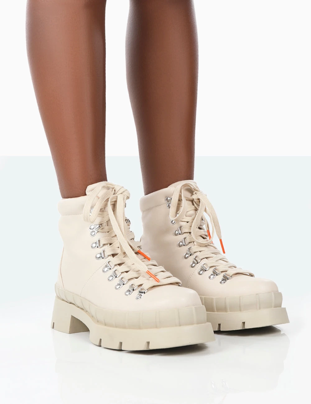 Hike There Bone Pu Lace Up Chunky Sole Winter Boots 3 Hike There Bone Pu Lace Up Chunky Sole Winter Boots