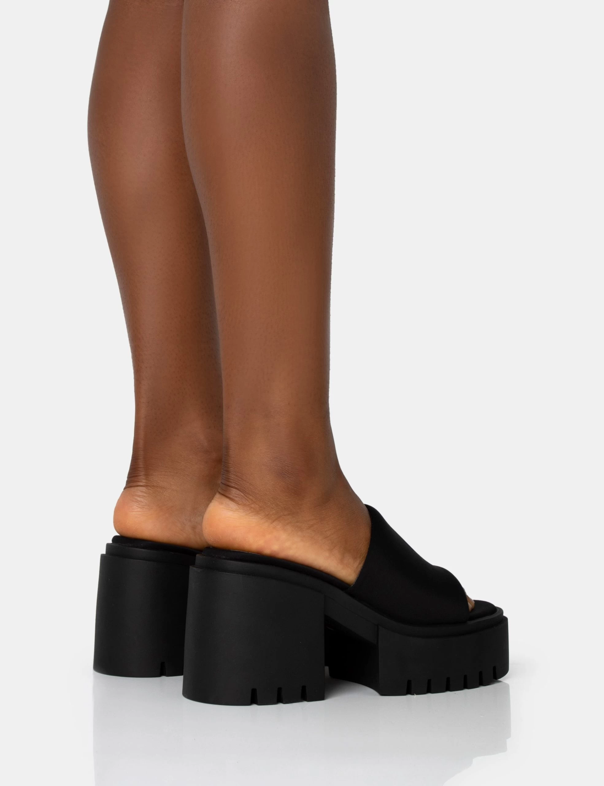 Sabeena Black Chunky Mule Round Toe Mid Heel Sandals 4 Sabeena Black Chunky Mule Round Toe Mid Heel Sandals - Image 2