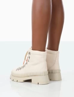 Hike There Bone Pu Lace Up Chunky Sole Winter Boots 8 Hike There Bone Pu Lace Up Chunky Sole Winter Boots -Chic Footwear Shop 771A1545