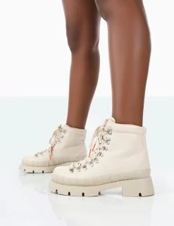 Hike There Bone Pu Lace Up Chunky Sole Winter Boots 9 Hike There Bone Pu Lace Up Chunky Sole Winter Boots -Chic Footwear Shop 771A1546