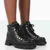 Hike There Black Pu Lace Up Chunky Sole Winter Boots