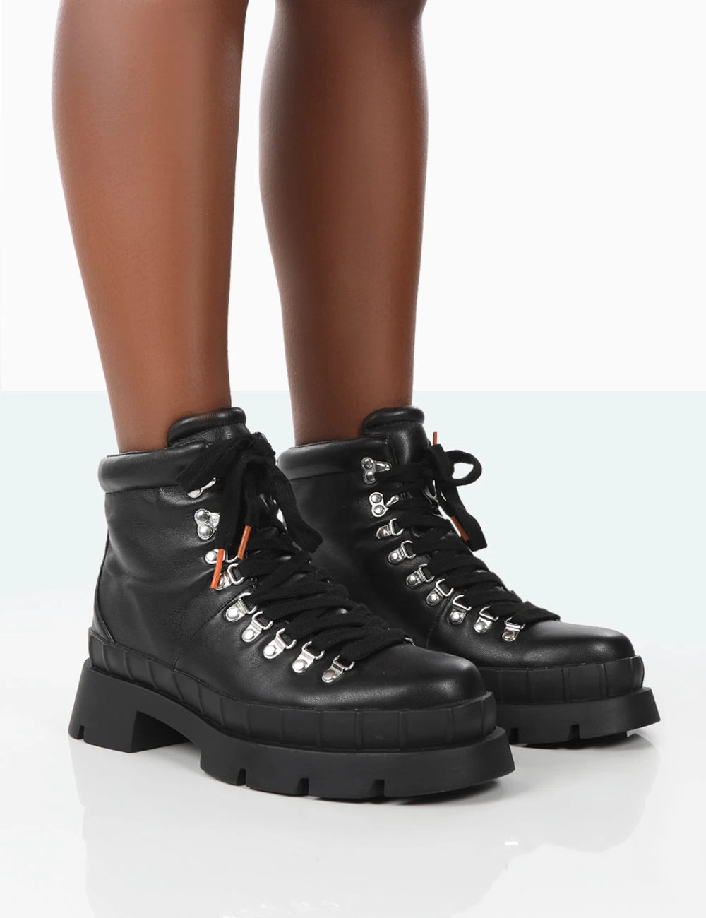 Hike There Black Pu Lace Up Chunky Sole Winter Boots 3 Hike There Black Pu Lace Up Chunky Sole Winter Boots