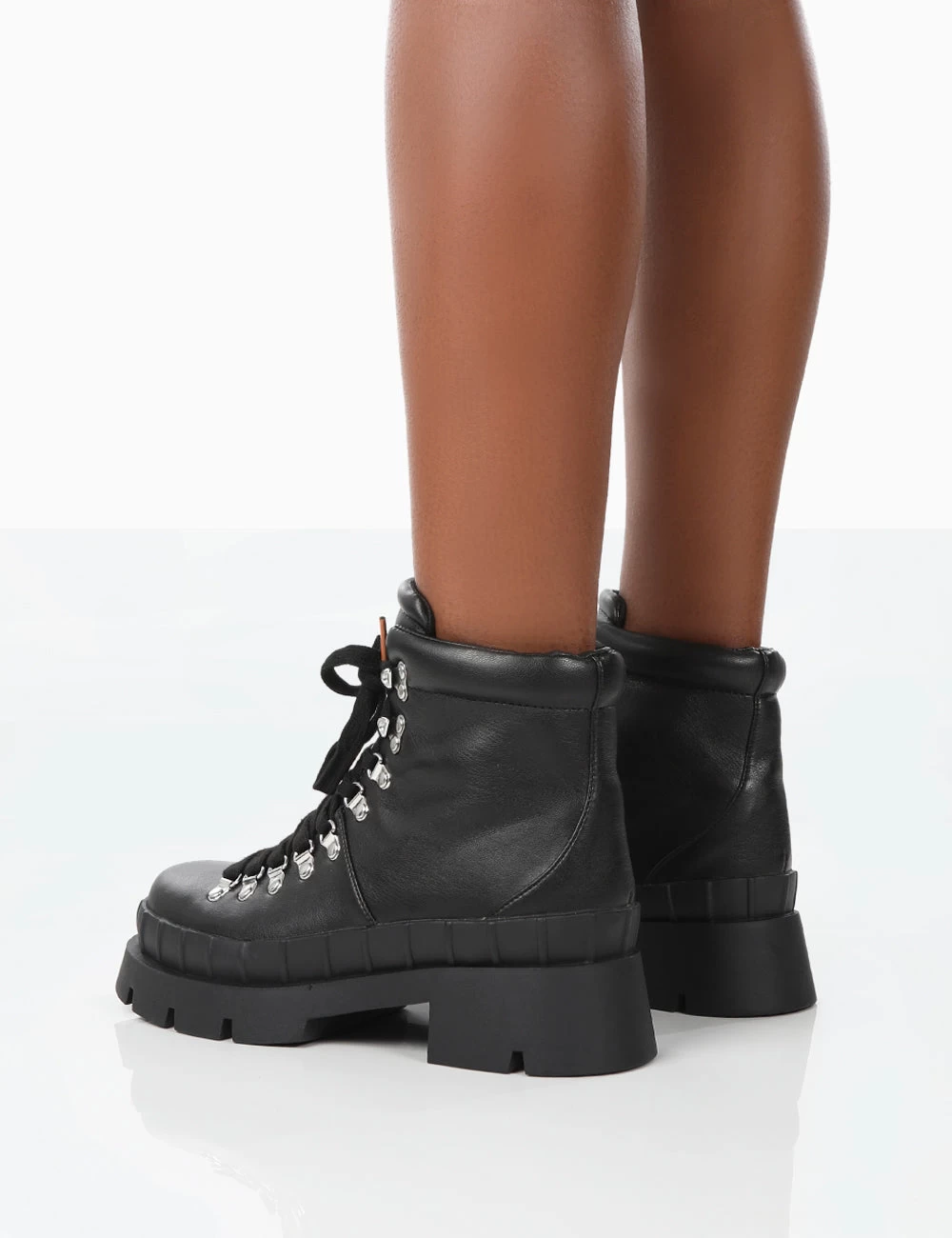 Hike There Black Pu Lace Up Chunky Sole Winter Boots 5 Hike There Black Pu Lace Up Chunky Sole Winter Boots - Image 3