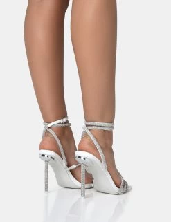 Clueless White Strappy Square Toe Diamante Heels 9 Clueless White Strappy Square Toe Diamante Heels -Chic Footwear Shop 771A1628