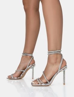 Clueless Silver Strappy Square Toe Diamante Heels 8 Clueless Silver Strappy Square Toe Diamante Heels -Chic Footwear Shop 771A1630