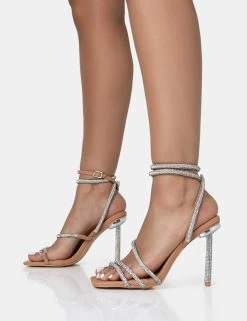 Clueless Nude Strappy Square Toe Diamante Heels -Chic Footwear Shop 771A1634