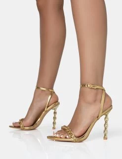Link Up Gold Barely There Pointed Toe Stiletto Chain Heels -Chic Footwear Shop 771A1657