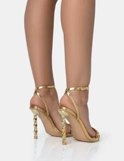 Link Up Gold Barely There Pointed Toe Stiletto Chain Heels -Chic Footwear Shop 771A1659