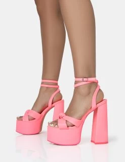 Leo Edition Neon Pink Round Toe Platform Block Heels -Chic Footwear Shop 771A1669