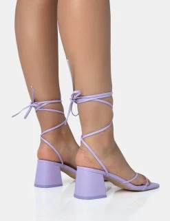 Casey Lilac Strappy Lace Up Square Toe Low Block Heel Sandals -Chic Footwear Shop 771A1704