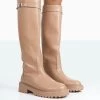 More Fun Caramel PU Round Toe Chunky Sole Knee High Boots -Chic Footwear Shop 771A1742