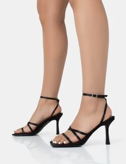 Mademoiselle Wide Fit Black Satin Strappy Square Toe Mid Stiletto Heels 8 Mademoiselle Wide Fit Black Satin Strappy Square Toe Mid Stiletto Heels -Chic Footwear Shop 771A1760
