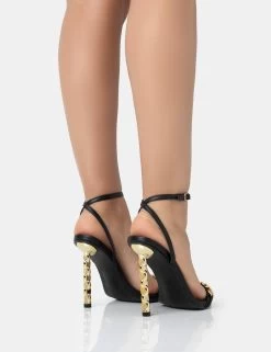 Link Up Black Barely There Pointed Toe Stiletto Chain Heels 9 Link Up Black Barely There Pointed Toe Stiletto Chain Heels -Chic Footwear Shop 771A1766