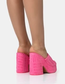 Wavez Pink Terry Towelling Round Toe Platform Block Heel Mules 7 Wavez Pink Terry Towelling Round Toe Platform Block Heel Mules -Chic Footwear Shop 771A1801