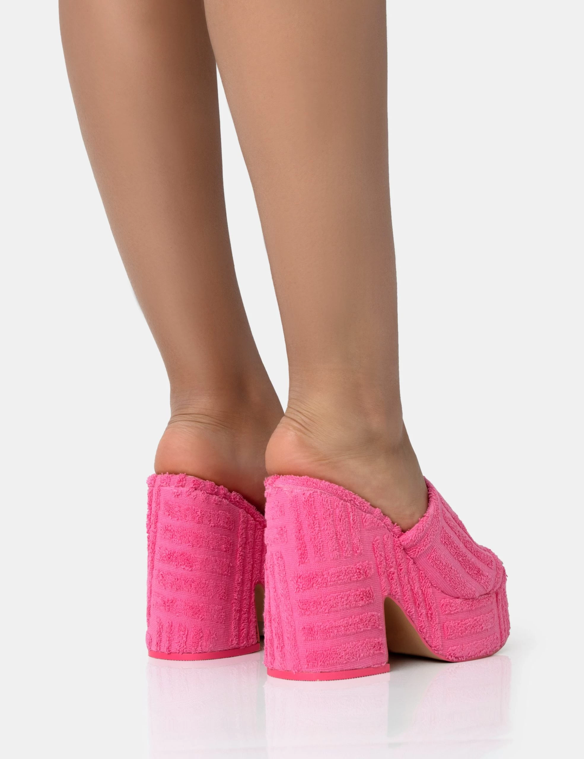 Wavez Pink Terry Towelling Round Toe Platform Block Heel Mules 5 Wavez Pink Terry Towelling Round Toe Platform Block Heel Mules - Image 3