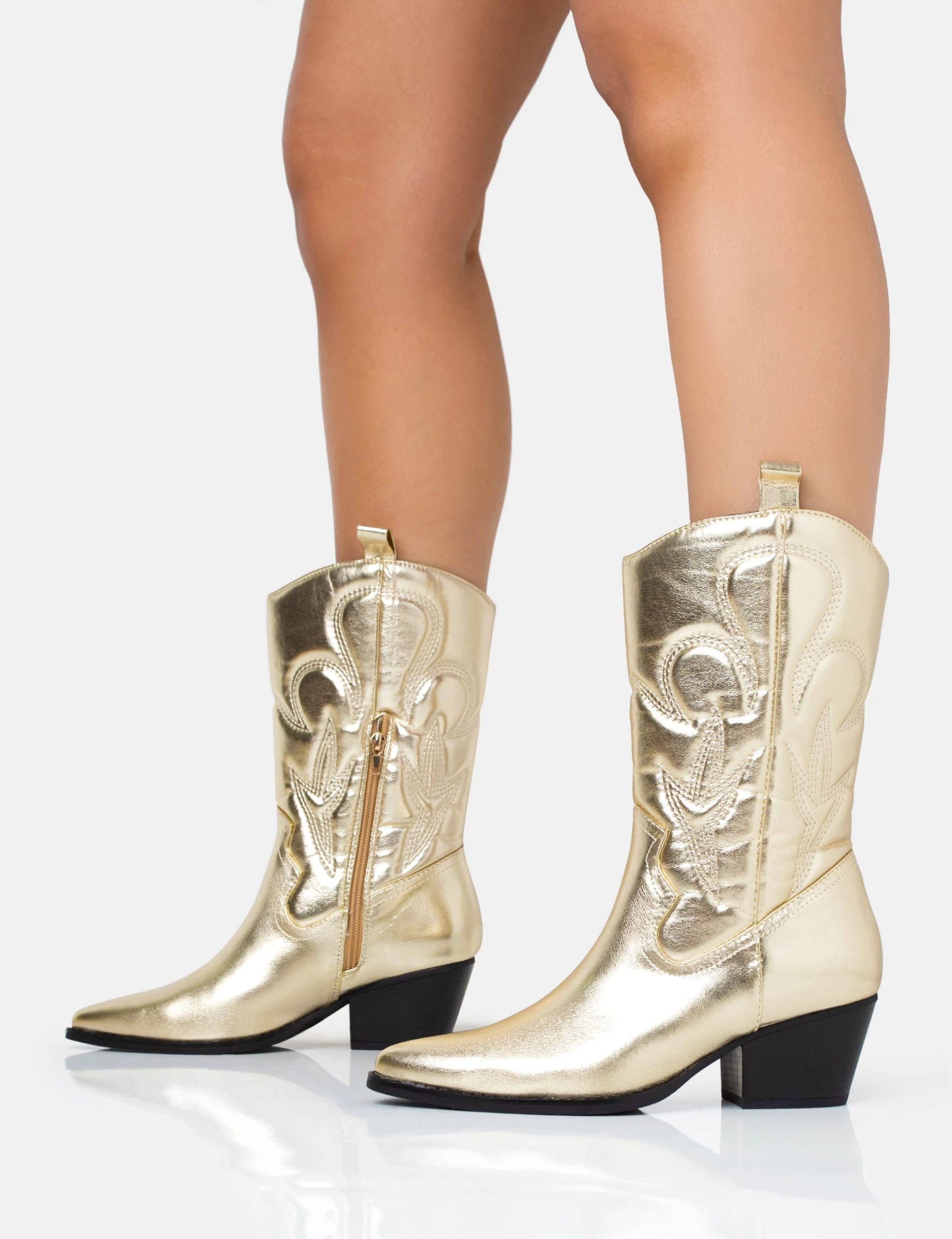 Calabasas Gold Western Embroidered Knee High Pointed Toe Cowboy Boots 6 Calabasas Gold Western Embroidered Knee High Pointed Toe Cowboy Boots - Image 4