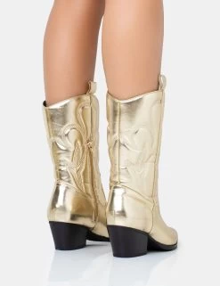 Calabasas Gold Western Embroidered Knee High Pointed Toe Cowboy Boots 11 Calabasas Gold Western Embroidered Knee High Pointed Toe Cowboy Boots -Chic Footwear Shop 771A1867copy