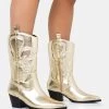 Calabasas Gold Western Embroidered Knee High Pointed Toe Cowboy Boots