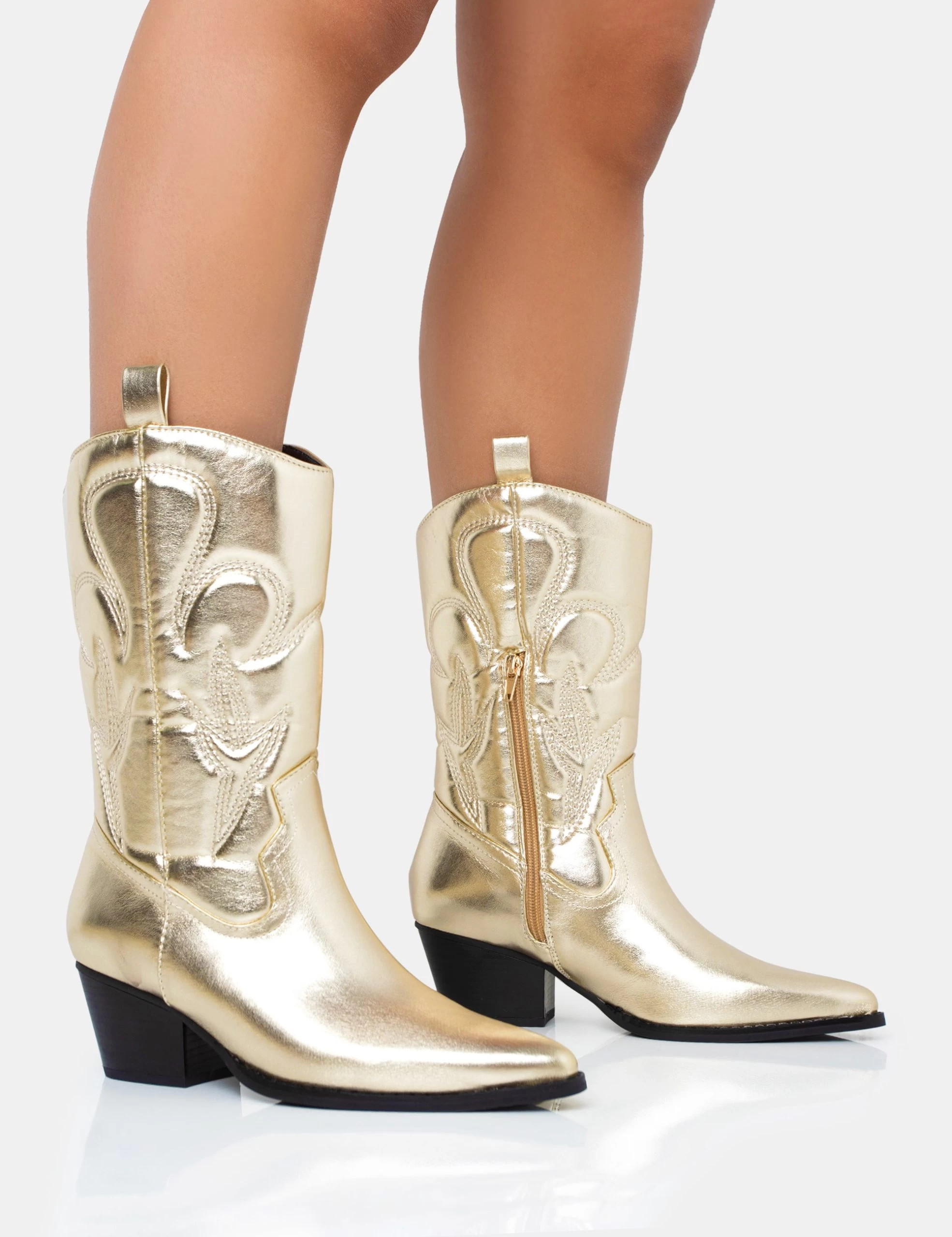 Calabasas Gold Western Embroidered Knee High Pointed Toe Cowboy Boots 3 Calabasas Gold Western Embroidered Knee High Pointed Toe Cowboy Boots