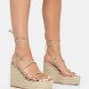 Islander Gold Lace Up Square Toe High Heeled Sandal Esparille Wedges