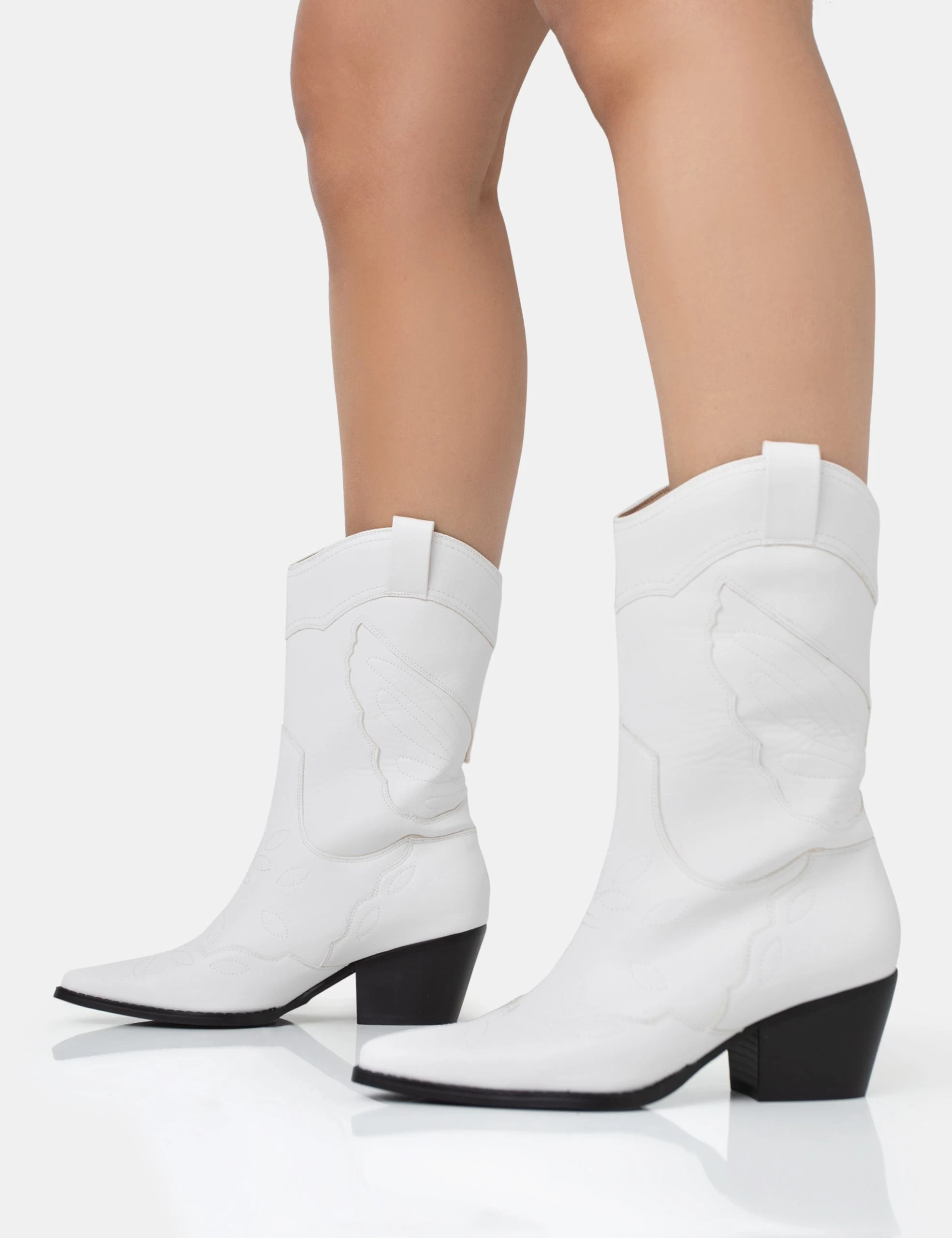 Howdy White Pu Pointed Toe Western Cowboy Block Ankle Boots 6 Howdy White Pu Pointed Toe Western Cowboy Block Ankle Boots - Image 4